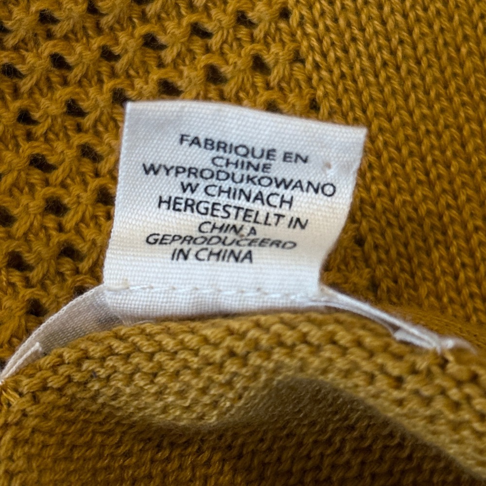 Mustard Yellow Textured Knit Crew Neck Long Sleeve Zipper Detail Sweater Top S - Picture 5 of 15